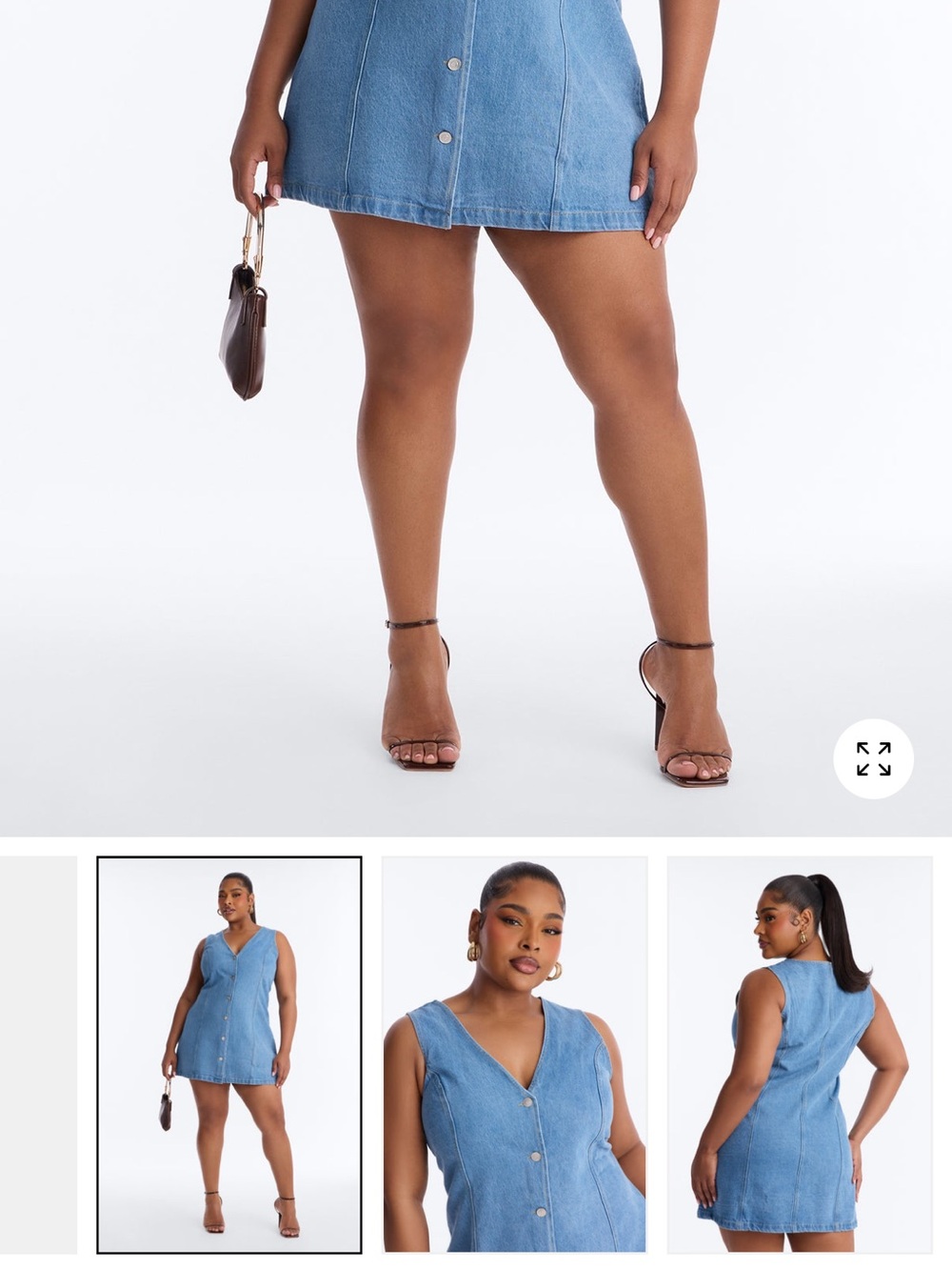 Fashion Nova Light Blue Sleeveless Button-Front Denim Mini Dress